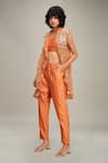 Soup by Sougat Paul_Orange Top And Pant Chanderi Hand Embroidered Conversational Set  _at_Aza_Fashions