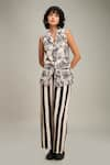 Buy_Soup by Sougat Paul_Off White Linen Printed Floral Cuban Collar Ahyana Top And Pant Set _at_Aza_Fashions