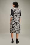 Shop_Soup by Sougat Paul_Black Linen Printed Floral Dress Round Ahyana With Jacket _at_Aza_Fashions