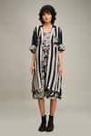 Soup by Sougat Paul_Black Linen Printed Floral Dress Round Ahyana With Jacket _Online_at_Aza_Fashions