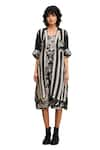 Buy_Soup by Sougat Paul_Black Linen Printed Floral Dress Round Ahyana With Jacket _Online_at_Aza_Fashions