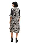 Soup by Sougat Paul_Black Linen Printed Floral Dress Round Ahyana With Jacket _at_Aza_Fashions