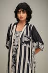 Buy_Soup by Sougat Paul_Black Linen Printed Floral Dress Round Ahyana With Jacket 