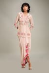 Buy_Soup by Sougat Paul_Pink Chanderi Embroidery Floral Mehr Panelled Top And Draped Skirt Set  _at_Aza_Fashions