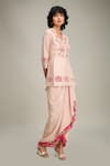 Buy_Soup by Sougat Paul_Pink Chanderi Embroidery Floral Mehr Panelled Top And Draped Skirt Set  _Online_at_Aza_Fashions