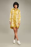 Buy_Soup by Sougat Paul_Yellow Handloom Net Embroidery Floral Applique Ahyana Shirt Dress  _at_Aza_Fashions