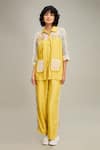 Buy_Soup by Sougat Paul_Yellow Shirt Chanderi Embroidery Floral Zinnia And Pant Set  _at_Aza_Fashions