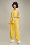 Soup by Sougat Paul_Yellow Shirt Chanderi Embroidery Floral Zinnia And Pant Set  _at_Aza_Fashions