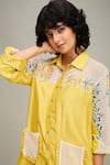 Shop_Soup by Sougat Paul_Yellow Shirt Chanderi Embroidery Floral Zinnia And Pant Set  