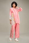 Buy_Soup by Sougat Paul_Pink Handloom Net Embroidery Floral Applique Zinna Work Shirt And Pant Set _at_Aza_Fashions