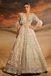 Buy_Label Disha Arora_Peach Organza Hand Embroidered 3d Flower Sweetheart Zoyee Lehenga Set _at_Aza_Fashions