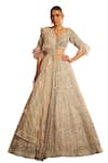 Label Disha Arora_Peach Organza Hand Embroidered 3d Flower Sweetheart Zoyee Lehenga Set _at_Aza_Fashions