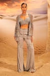 Buy_Label Disha Arora_Grey Georgette Hand Embroidered Sequin Cassia Cutdana Pant Set With Jacket _at_Aza_Fashions