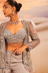 Shop_Label Disha Arora_Grey Georgette Hand Embroidered Sequin Cassia Cutdana Pant Set With Jacket _Online_at_Aza_Fashions