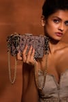 Buy_Tarun Tahiliani_Brown Black Barffi Fleur Brocade Woven Clutch With Chain Strap_Online_at_Aza_Fashions