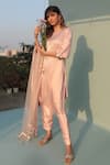 Buy_PRAHNAAYA_Pink Kurta And Pant Satin Vegan Embellished Sequin Saba Draped Set  _at_Aza_Fashions