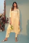 Buy_PRAHNAAYA_Yellow Satin Vegan Embellished Sequin Saba Stripe Kurta With Pant  _at_Aza_Fashions