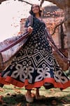 Buy_Saundh_Black Kurta Cotton Silk Printed Geometric Round Wafa Anarkali Set _at_Aza_Fashions