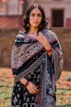 Saundh_Black Kurta Cotton Silk Printed Geometric Round Wafa Anarkali Set _Online_at_Aza_Fashions