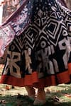 Saundh_Black Kurta Cotton Silk Printed Geometric Round Wafa Anarkali Set _at_Aza_Fashions