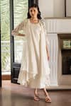 Buy_Vaayu_Off White Muslin Cotton Embroidered Thread Round Jacket Dress _at_Aza_Fashions