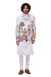 Buy_Taroob_White 100% Silk Embroidery Moroccan Kalamkari Bandhgala Set  