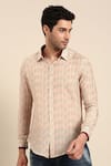 Mayank Modi - Men_Beige Muslin Printed Linear Arrow Shirt _Online_at_Aza_Fashions