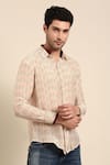 Mayank Modi - Men_Beige Muslin Printed Linear Arrow Shirt _at_Aza_Fashions