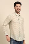 Mayank Modi - Men_Blue Muslin Printed Linear Arrow Layered Collar Shirt _at_Aza_Fashions