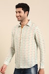 Shop_Mayank Modi - Men_Blue Muslin Printed Diya Front Placket Shirt _Online_at_Aza_Fashions