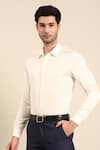 Shop_Mayank Modi - Men_Ivory Silk Slub Solid Front Button Placket Shirt _Online_at_Aza_Fashions