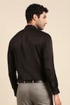 Shop_Mayank Modi - Men_Black Silk Slub Solid Cuff Sleeve Shirt _at_Aza_Fashions