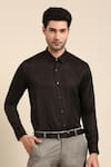 Mayank Modi - Men_Black Silk Slub Solid Cuff Sleeve Shirt _Online_at_Aza_Fashions