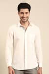 Mayank Modi - Men_White Malai Cotton Embroidered Thread Front Placket Shirt _Online_at_Aza_Fashions