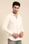 Mayank Modi - Men_White Malai Cotton Embroidered Thread Front Placket Shirt _at_Aza_Fashions