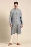 Buy_Mayank Modi - Men_Blue Linen Jacquard Abstract Pattern Kurta Pant Set _at_Aza_Fashions