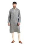 Mayank Modi - Men_Blue Linen Jacquard Abstract Pattern Kurta Pant Set _Online_at_Aza_Fashions