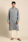 Buy_Mayank Modi - Men_Blue Linen Jacquard Abstract Pattern Kurta Pant Set _Online_at_Aza_Fashions