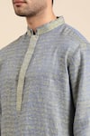 Shop_Mayank Modi - Men_Blue Linen Jacquard Abstract Pattern Kurta Pant Set _Online_at_Aza_Fashions