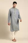 Buy_Mayank Modi - Men_Blue Linen Jacquard Abstract Pattern Kurta Pant Set 