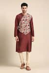 Buy_Mayank Modi - Men_Brown Silk Cotton Chanderi Printed Pomegranate Kurta With Pant _Online_at_Aza_Fashions