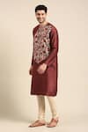 Mayank Modi - Men_Brown Silk Cotton Chanderi Printed Pomegranate Kurta With Pant _at_Aza_Fashions