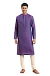 Mayank Modi - Men_Purple 100% Linen Embroidered Bead Placket Kurta With Pant _Online_at_Aza_Fashions