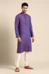 Mayank Modi - Men_Purple 100% Linen Embroidered Bead Placket Kurta With Pant _at_Aza_Fashions