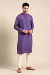 Shop_Mayank Modi - Men_Purple 100% Linen Embroidered Bead Placket Kurta With Pant 