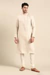 Buy_Mayank Modi - Men_Beige Linen Jacquard Embroidered Collar Kurta With Pant  _at_Aza_Fashions