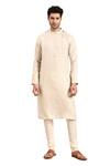 Mayank Modi - Men_Beige Linen Jacquard Embroidered Collar Kurta With Pant  _Online_at_Aza_Fashions