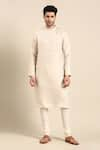 Buy_Mayank Modi - Men_Beige Linen Jacquard Embroidered Collar Kurta With Pant  _Online_at_Aza_Fashions