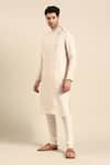 Mayank Modi - Men_Beige Linen Jacquard Embroidered Collar Kurta With Pant  _at_Aza_Fashions