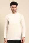 Mayank Modi - Men_White Malai Cotton Solid Cuff Sleeve Short Kurta _Online_at_Aza_Fashions